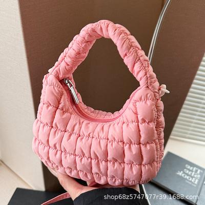 Korean Version of Fashion Cotton Clothes Tote Bag 2025 New Foreign Gas Padded Cotton Embroidery Plaid Shoulder Bag Large Capacity Women's Bag Tide