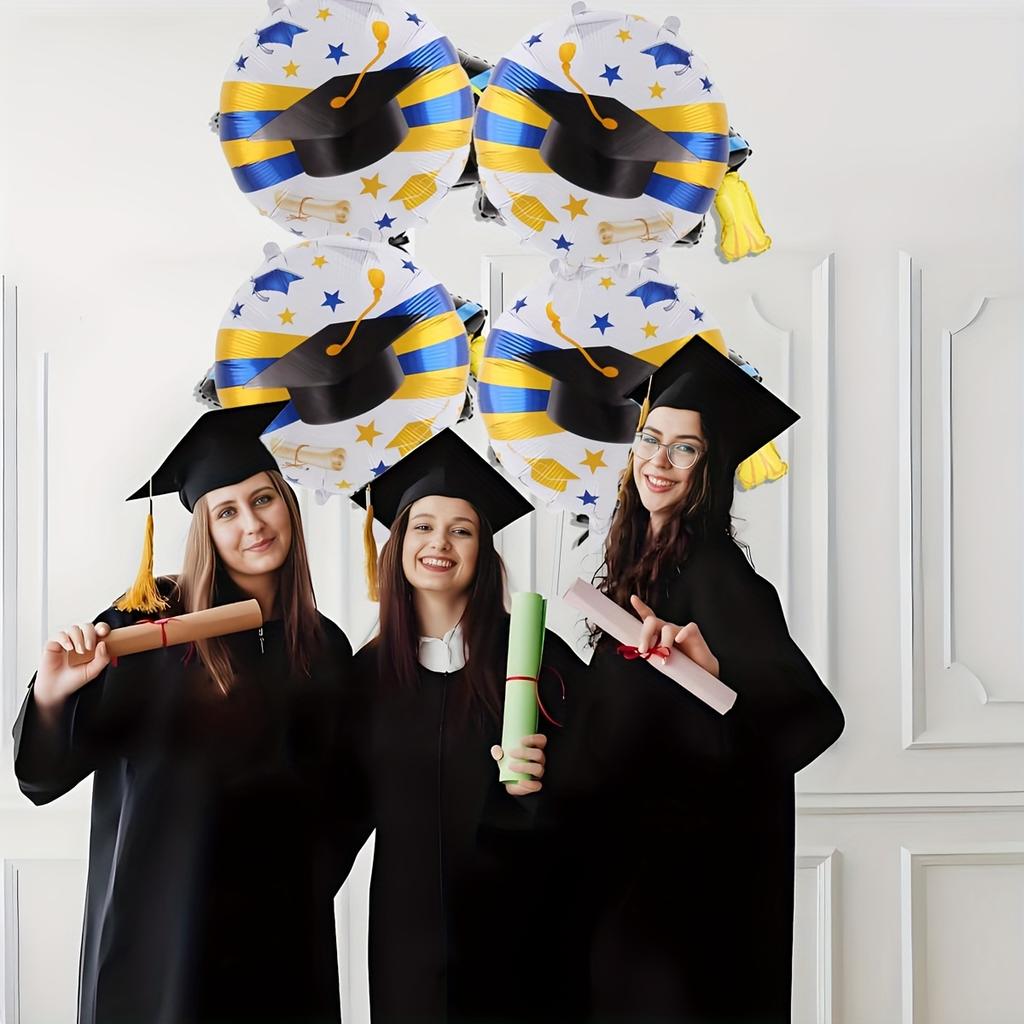 4Pcs 18 inch Bachelor's Hat Printed Round Aluminum Film Balloon Graduation Theme Party Decorn Globos Graduation Ceremony Decor