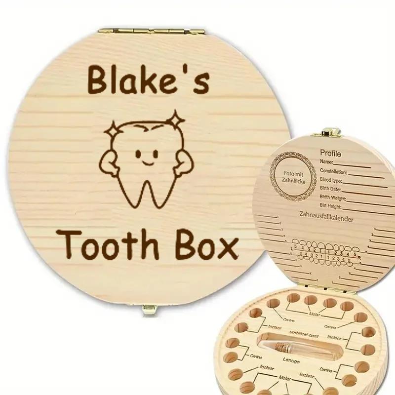 1PCS Free Customization Wooden Tooth Storage Box Baby Tooth Wood Storage Box Organizer Teeth Kids Christening Case Birthday Gift