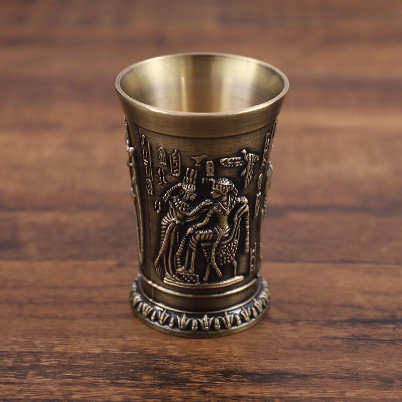 

Metal Vintage Egyptian Wine Glass Liquor Cocktail Whiskey Wine Bar Cup Pharaoh King Tut Carved Goblet Water Cup Creative Small 50ml