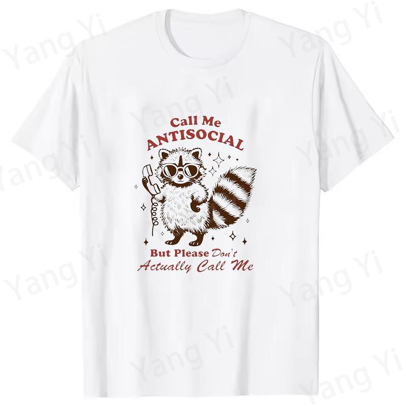 Creative Raccoon Illustration Unisex Women T Shirt Unisex Short Sleeve O Neck Summer Casual Letter Printing Tshirt Top Boy Tees