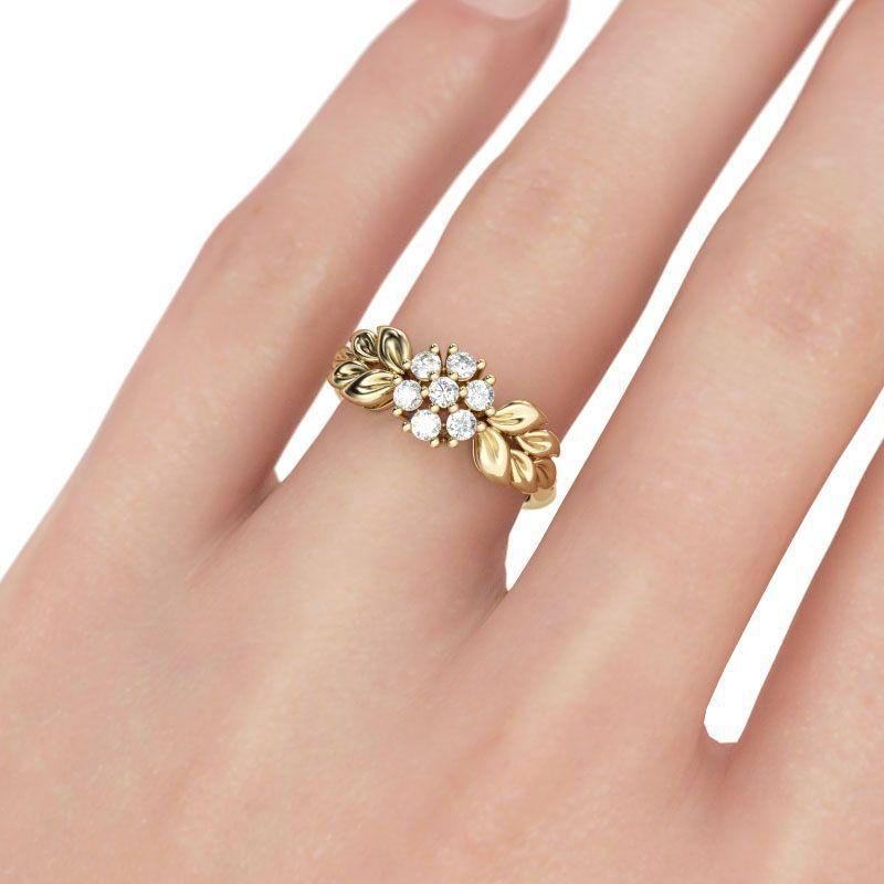 Modischer Kleeblatt-Blumen-Hohl-Zirkon Galvanisierter Roségold-Zirkon-Ring Schmuck