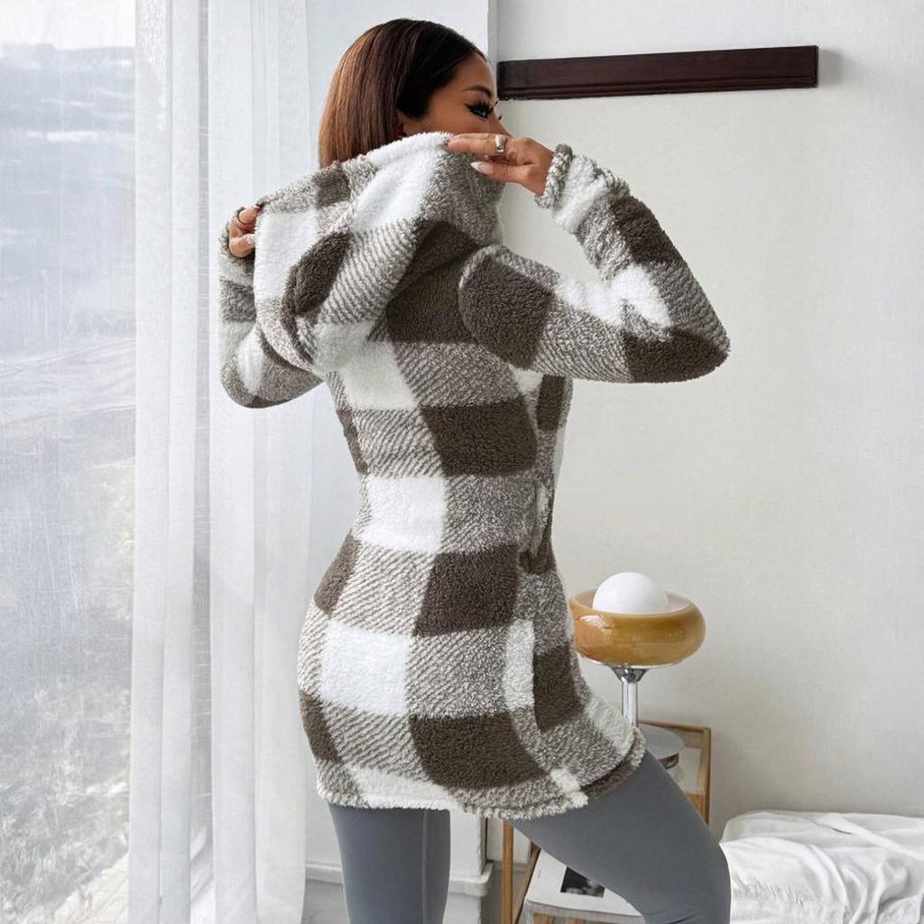 Women's Autumn/winter Lamb Cardigan Hooded Zipper Fleece Casual Coat