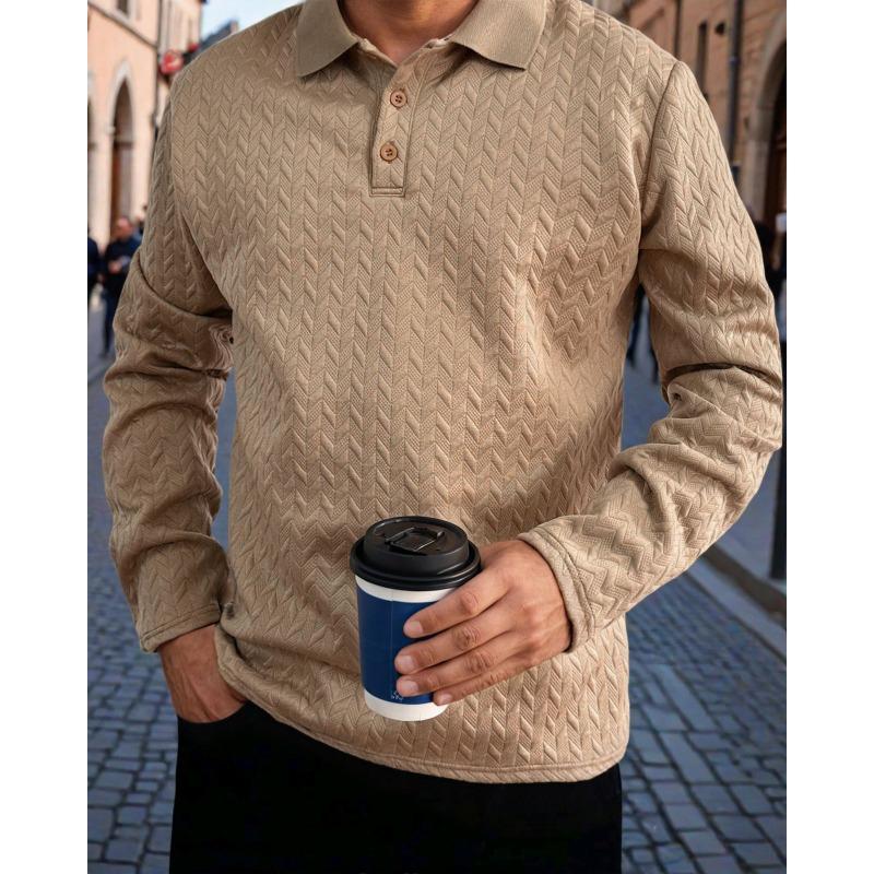 Spring and Autumn Multi-color Warm POLO Shirt Thread Collar Men's Leisure Sports Long Sleeve