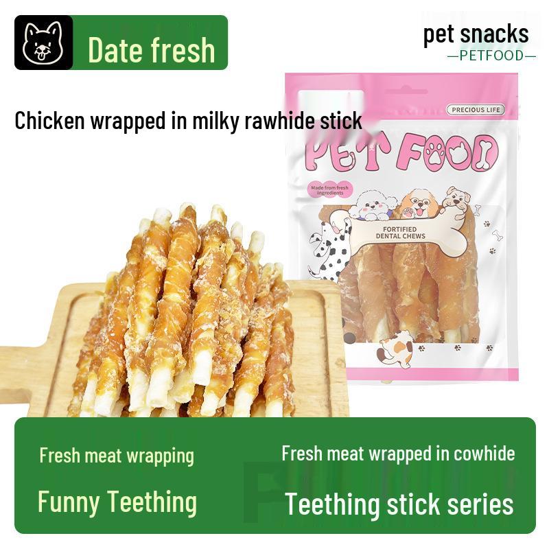 Pet Food Dog Snacks: Chicken, Duck & Beef Wrapped Rawhide Dental Chews 400g