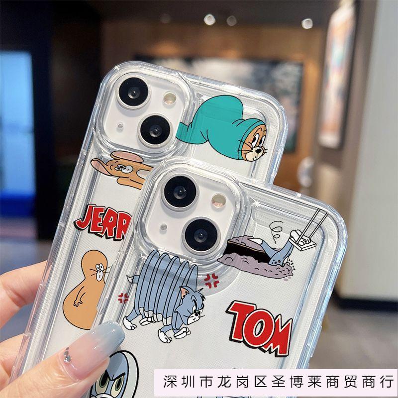 Applicable Apple iPhone14 protective case women's 13promax mobile phone case anti-drop creative cat and mouse spoof