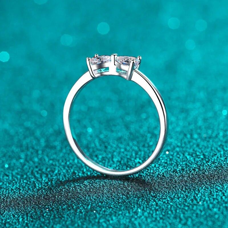 Bague Moissanite en forme de cœur pour femmes, 0,8 ct, 4mm, couleur D, diamant de laboratoire scintillant, argent massif 100%, plaqué or blanc, bijoux