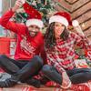 Unisex Velvet Santa Hat with Bells Green/Red Fluffy Christmas Hat with Pompom Ball for Holiday New Year Party Supplies
