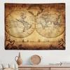 Vintage World Map Tapestry Antique Double Hemisphere Nautical Print Retro Wall Hanging for Living Room  Study