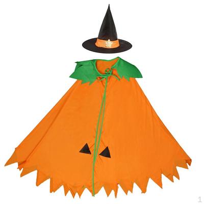 Halloween Pumpkin Cape Cloak With Cone Hat Costume Cosplay Fancy Dress Child
