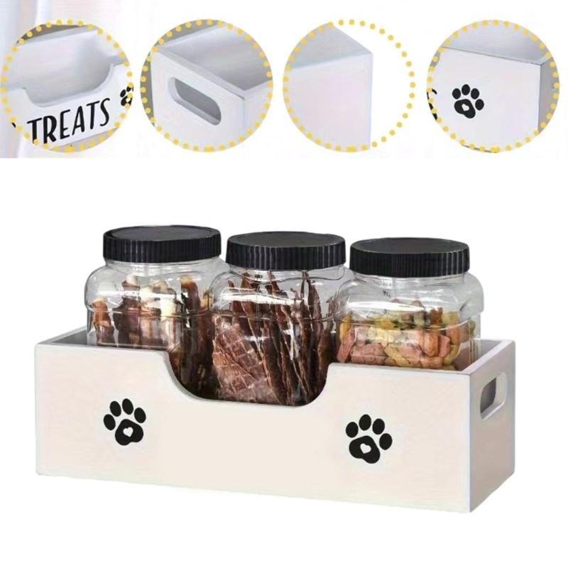 Multipurpose Wooden Pet Pantries Storage Solution With 3 Label Ready Containers Food Organizers For Treat Categorization