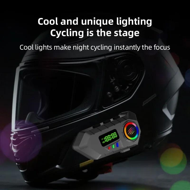 Motorcycle Helmet Headset Bluetooth 6.0 FM Radio Waterproof LCD Display Communication System for Motorbike Riders