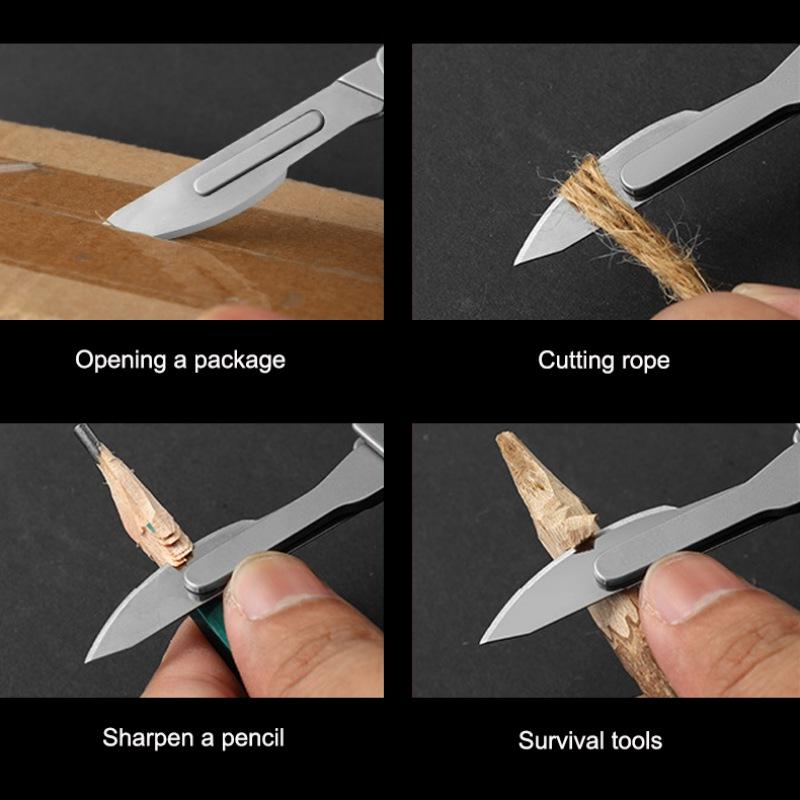 Stainless Steel Mini Folding Knife Scalpel Fast Open Unboxing Replaceable #24 Blade EDC Survival Multitool Keycahin Pocket Knife
