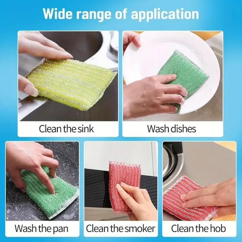 BEPAN Steel Wire Sponge Wipe Non-stick Oil Brush Double Sided Cleaning Cloth Kitchen Dishcloth Scouring Pad Rag Cleaning Tool