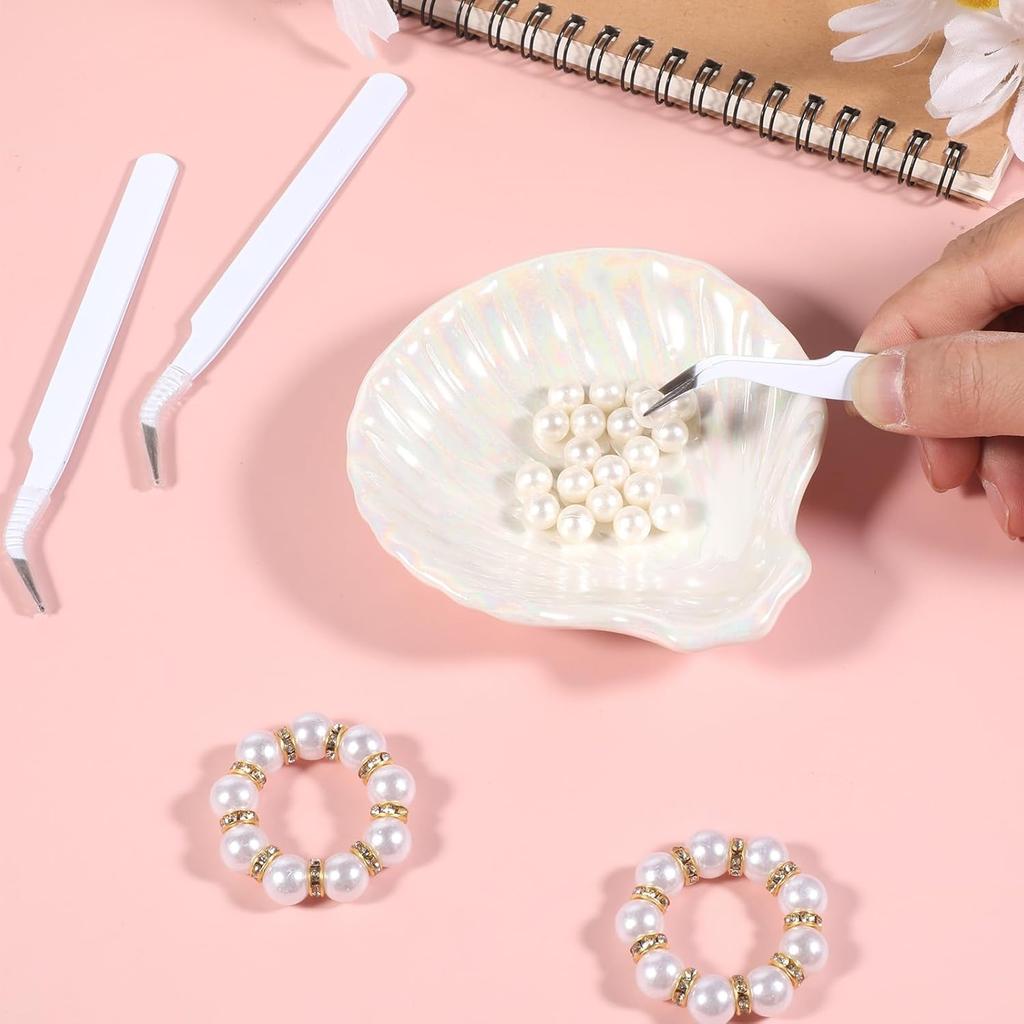 9 Pieces White Precision Tweezer with Protective Cover, Curved Pointed Craft Tweezers Stainless Steel Multipurpose Tweezer for Scrapbooking Stickers