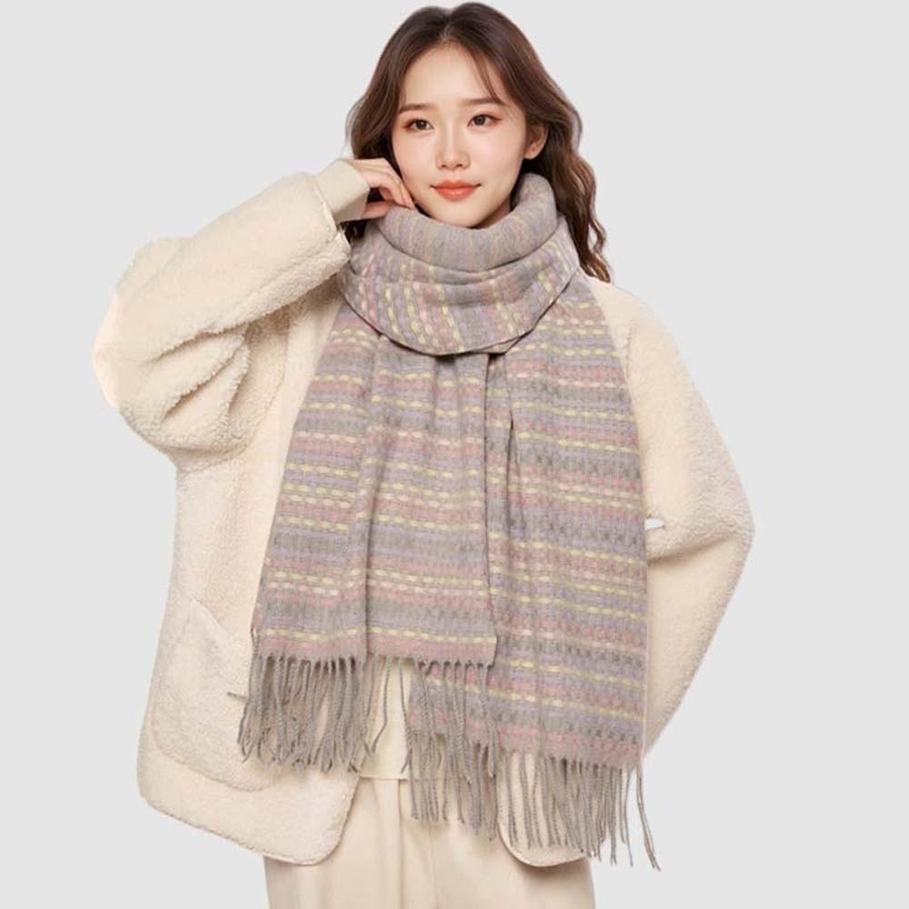 Weicher Strickwollschal Kälteabweisender Langer Schal mit Quaste Weicher Dopamin-Plaid-Schal Paar