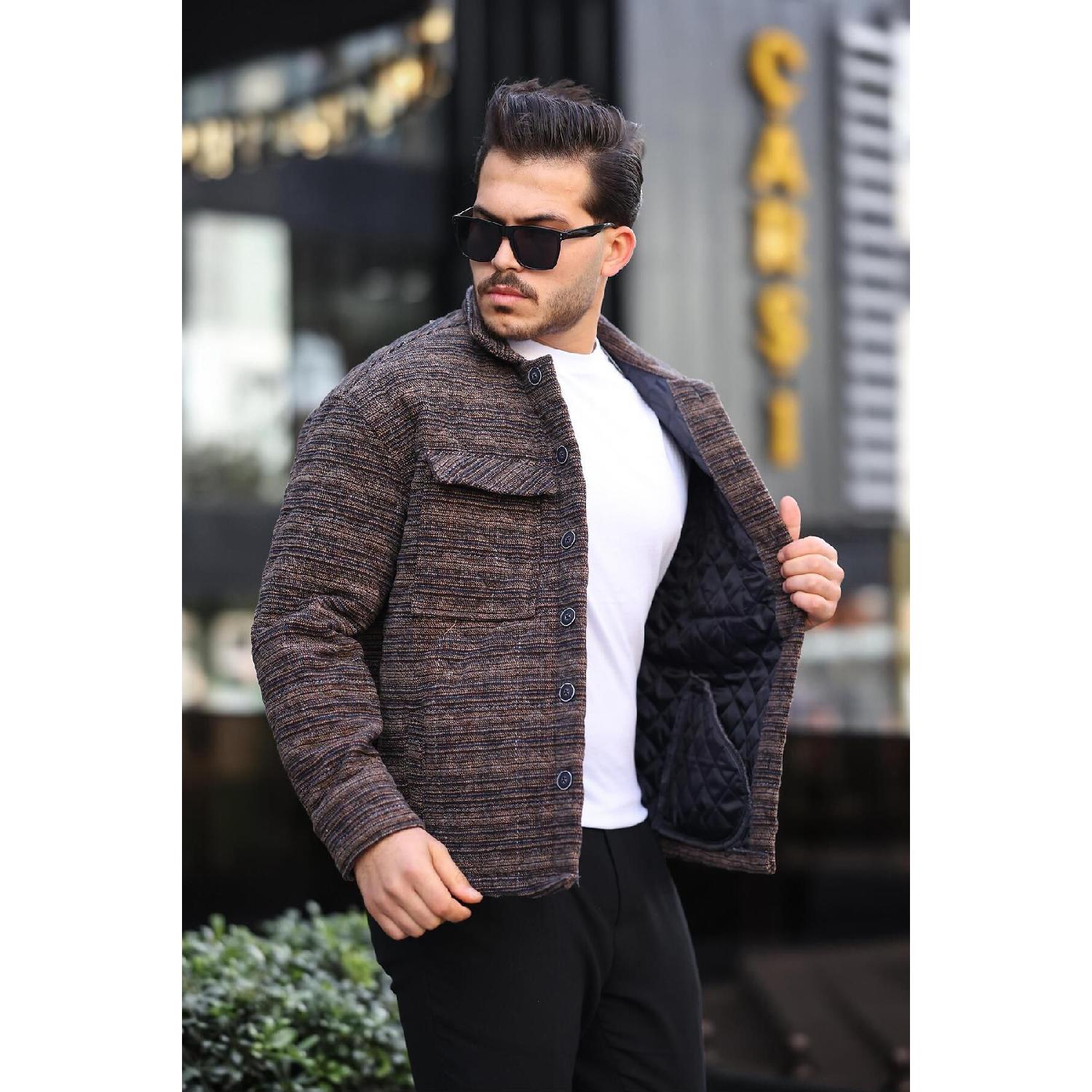 

Brown Patterned Quilted Detailed Regular Fit Jacket-2456 S