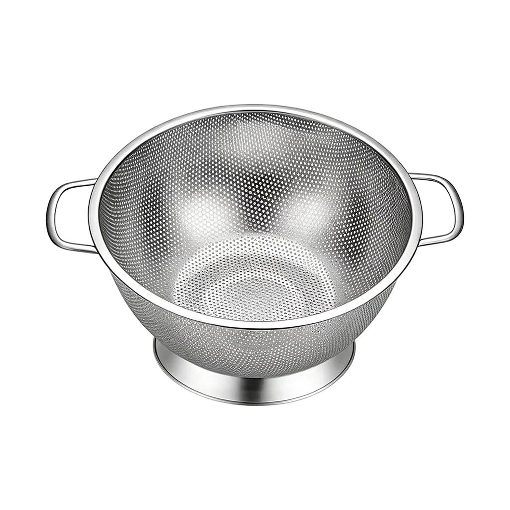 Stainless Steel Kitchen Colander with Side Handles and Raised Base for Washing Vegetables Fruits Pasta Rice Durable Mesh Basket