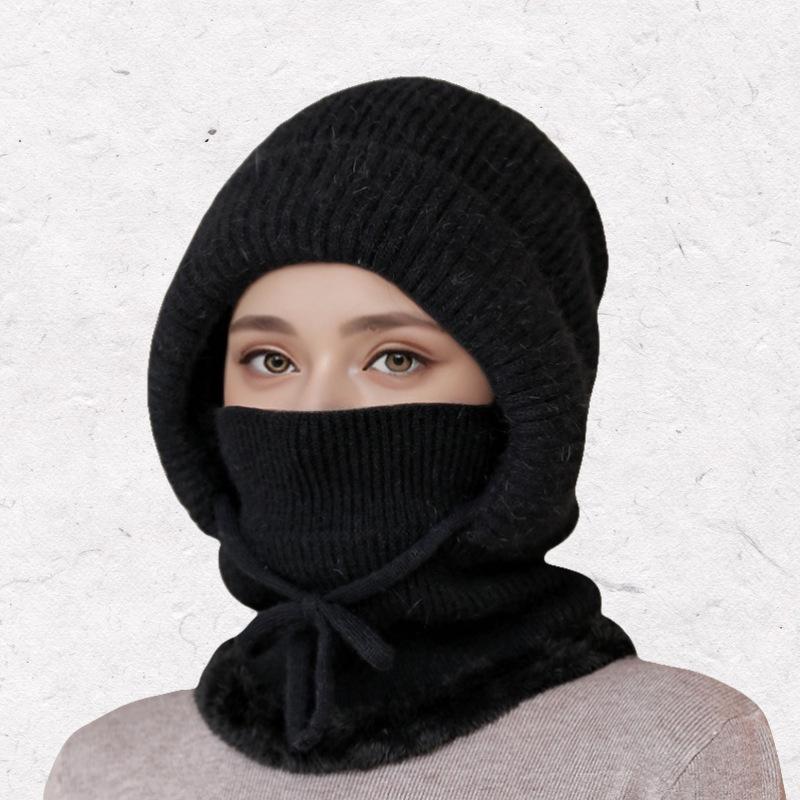Women's Woolen Winter Hat with Integrated Scarf & Mask - Thick Knit for Warmth & Ear Protection