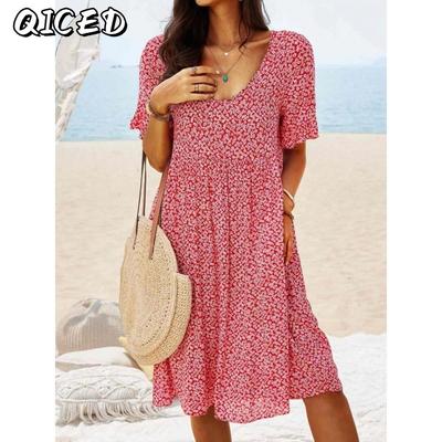 Fashion Summer Spring Short Sleeve U-Neck Casual Dresses