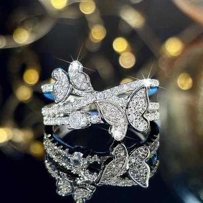 Bague Papillon Design Multicouche, Bague Fraîche et Douce pour Femmes