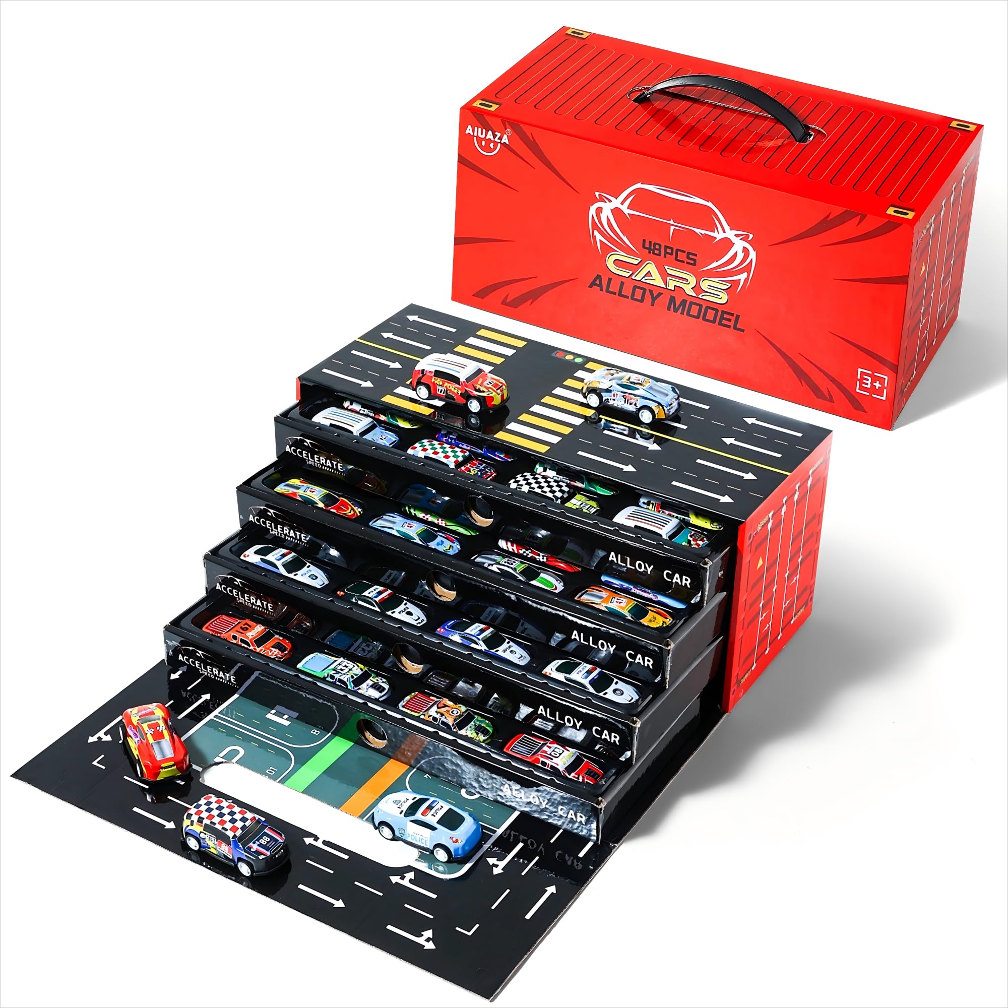 

AIUAZA Kids Mini Alloy Car Rear Pullback Car Alloy Racing with Garage and Large Quantity of Toy Suitable for Boys Ages Set, Set, Toy, Track, Cars, 3-8