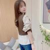 Frühling Herbst Rundhals Fake Two Pieces Lässiges Hemd Damen Langarm Rüschen Gestreiftes Patchwork Bluse Top