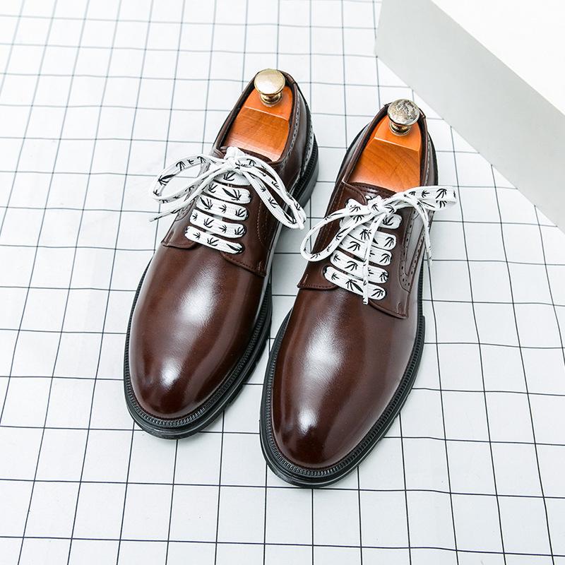 

Large size 46 men s leather shoes 2025 spring and autumn men s lace-up business dress groom wedding shoes trend 46 коричневый