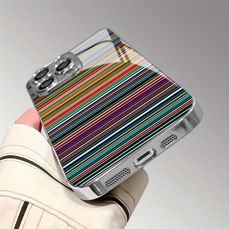 Colorful StripesTempered Glass Electroplated Phone Case For iPhone 18 17 16 Pro Max 15 14 Plus 13 12 11 Pro Max 16E 17 Air Cover