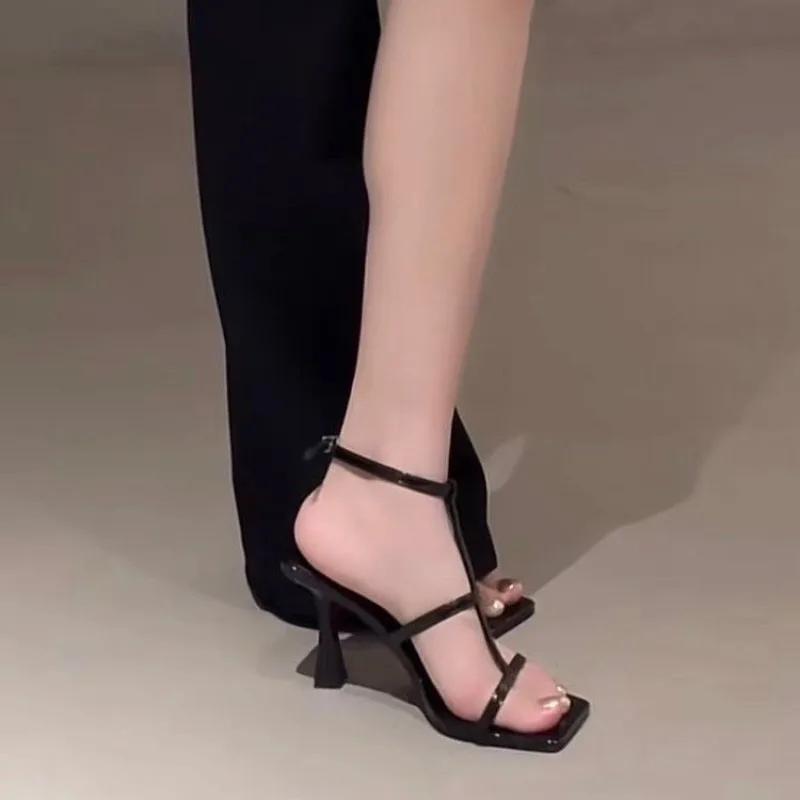 Women's Sandals Summer Outerwear New Style Square Head, Open Toe, Thin Strap, High Heels, Sexy and Fashionable Roman Shoes