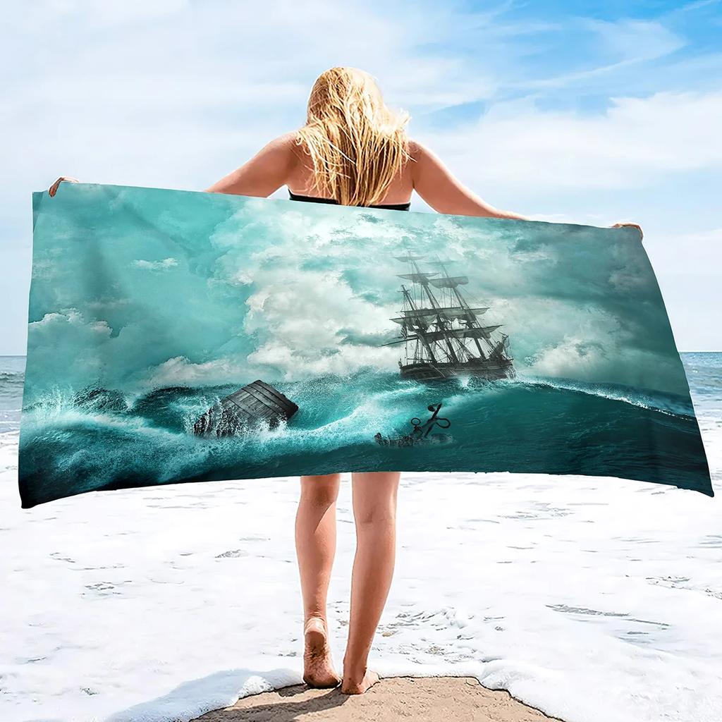 Pirate Ship Sand Free Beach Towel Swimming Pool Ultra Light Towel Sand Free Beach Towel Ultra-Fine Fiber