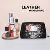 Vintage Grunge Gothic Skull Roses Floral Print Large Travel Makeup Bag Pouch Women Cosmetic Bags Leather Waterproof Toiletry Bag
