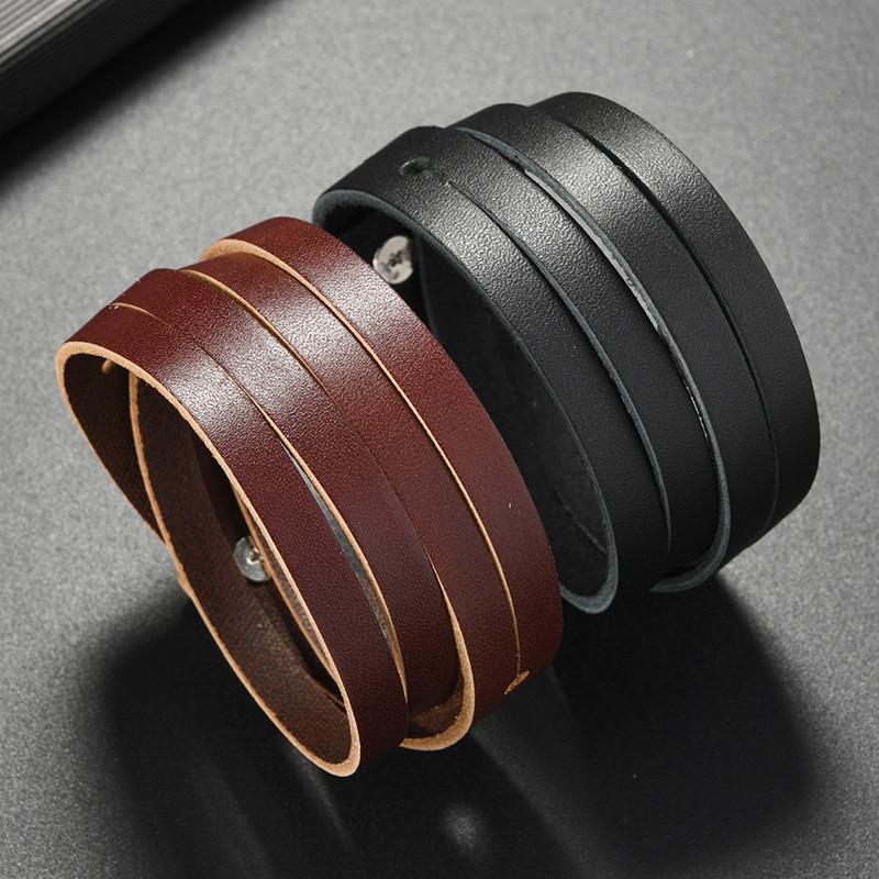 Trend Jewelry Vintage Handmade Weave Genuine Leather Bracelet Men Personalized Cuff Wide Leather Bracelet Pulsera Hombre