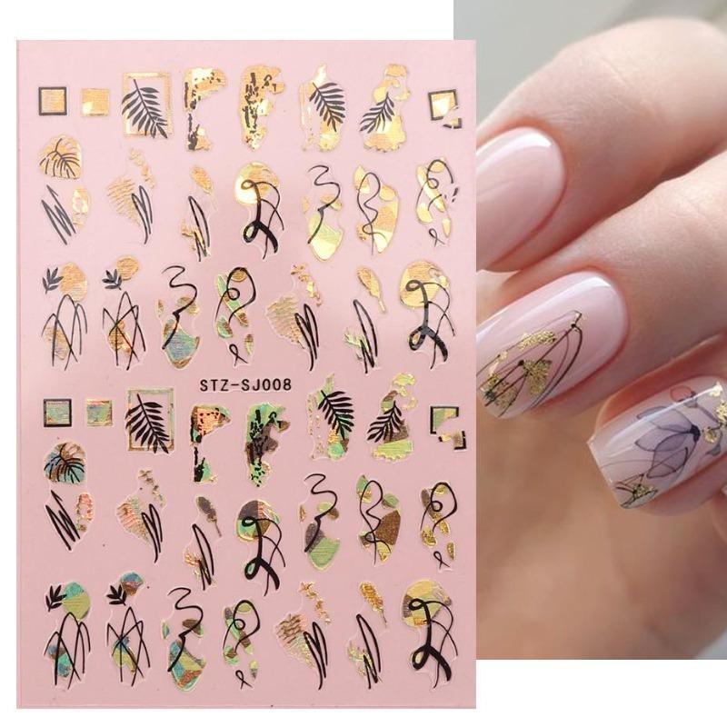 Graffiti Strips Nail Stickers for Women Nail Art Decorations Rose Gold Abstract Line Spring 3D Slider for Manicure Polish Tattoo