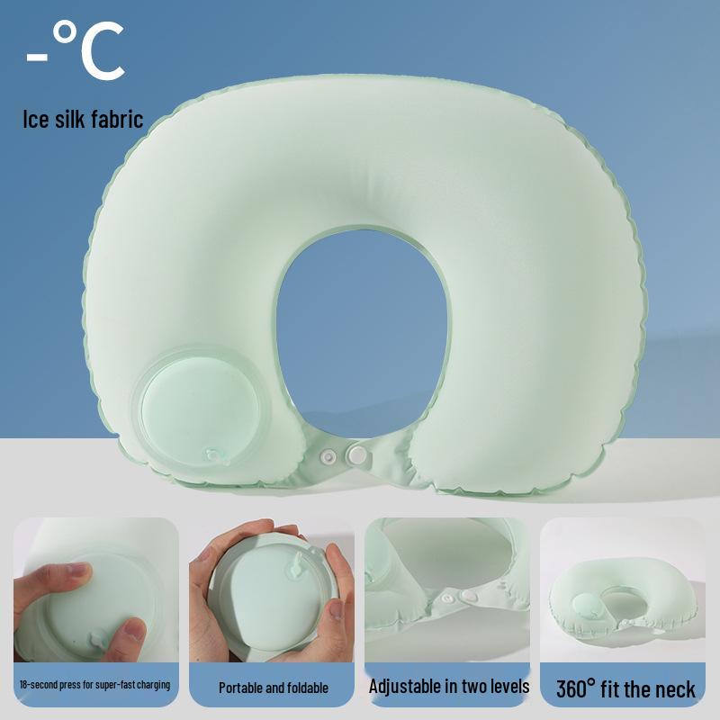 Pressing Inflatable U-Shaped Travel Pillow: Portable Airplane Headrest & Nap Neck Support