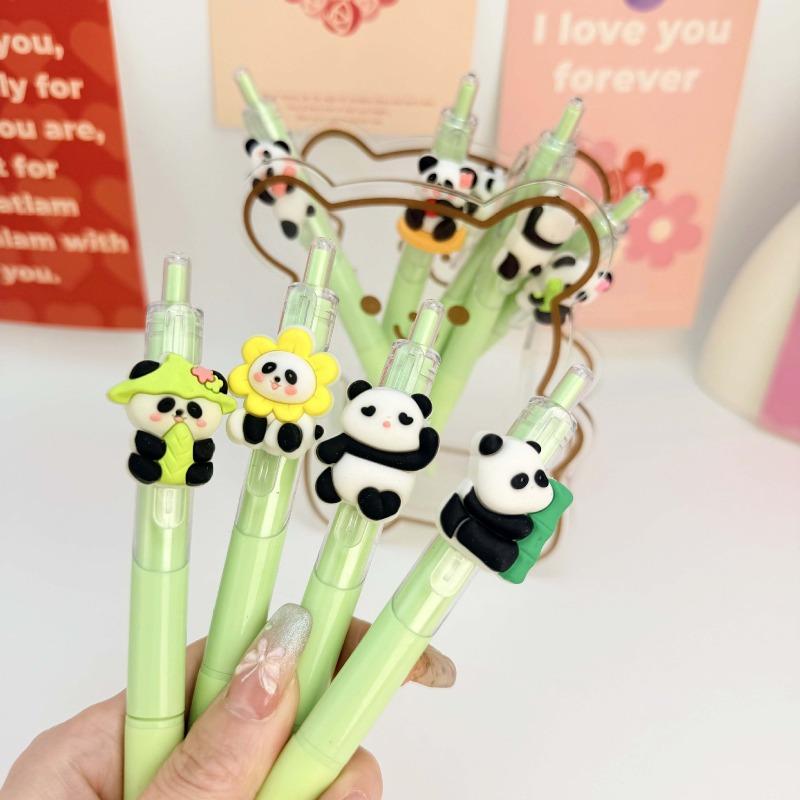 10Pcs Cute Panda Neutral Pen for Students, Cartoon Patch, Wind-pressed Erasable Pen, Patch Pen Creative Stationery