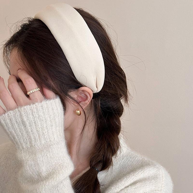Autumn Winter Wide Velvet Headband for Women, Soft Plush High Crown Crush-Proof Hair Band Vintage Style