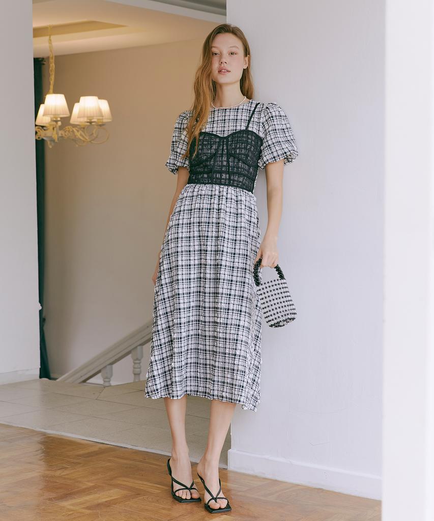 Etmont Check Bubble Bustier Dress Black
