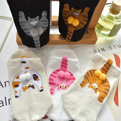 Cartoon Cat Egg Couple Socks Cozy Mid-Calf Cotton for Maternity Warm Winter Cute Present for Christmas Cat Lovers Family