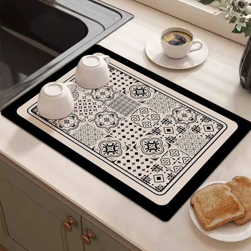 Dish Drain Mat Kitchen Mat Coffee Maker Carpet Mat for Drying Dishes Small Kitchen Carpet Decorative Kitchen Rug Home Decor