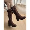 Vintage Suede Two Wear Boots Women's Season High Heel Pile Boots Tall Western Boots