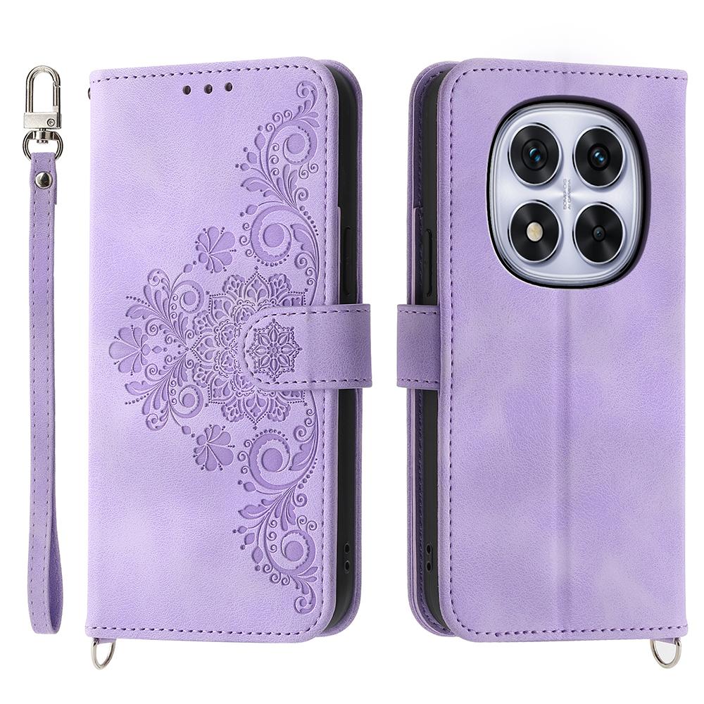 For Xiaomi Poco M8 Pro 5G/Redmi Note 15 Pro+ 5G (Global) Case Flower Pattern PU Leather Wallet Phone Cover with Strap