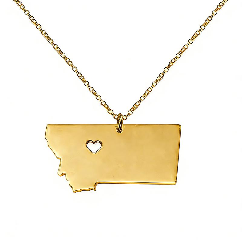 

Stainless Steel Hollow Heart Montana Map Necklace United States Map Pendant Necklaces For Women Men золотой