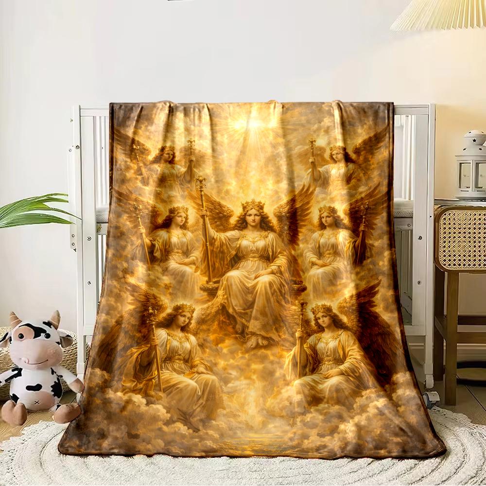 Heavenly Angels in Golden Light BlanketFlannel blanket for bedroom, living room, sofa, and nap