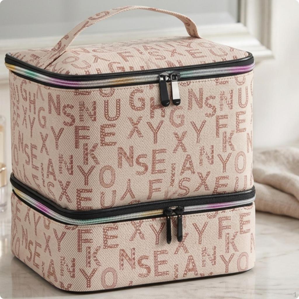 TwoTier Makeup Bag DoubleLayer Cosmetic Storage with Handle Portable Travel Organizer