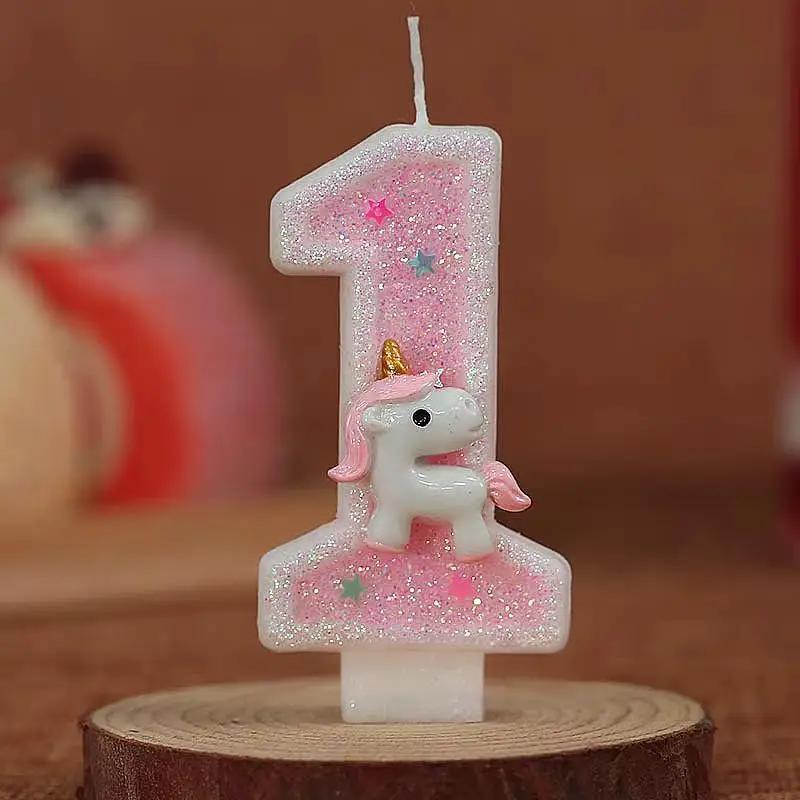 3D Number Birthday Candle Pink Glitter Unicorn Cake Decorating Party Anniversary Cake Decor for Cake Children's Birthday Candle