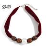 Autumn Winter Fashion Accessory Leopard Print Scarf Choker, Fabric Necklace with Faux Pearl Metallic Beads, Elegant Adjustable Velvet Choker
