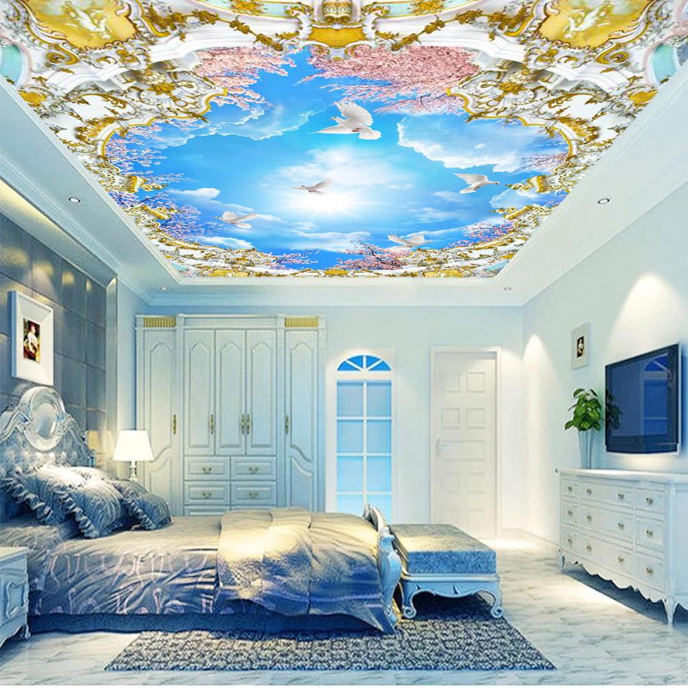 Ceiling Blue Sky Mural 3d Sky Ceiling Wallpaper For Bedroom Living Room Wallpaper Of Sky