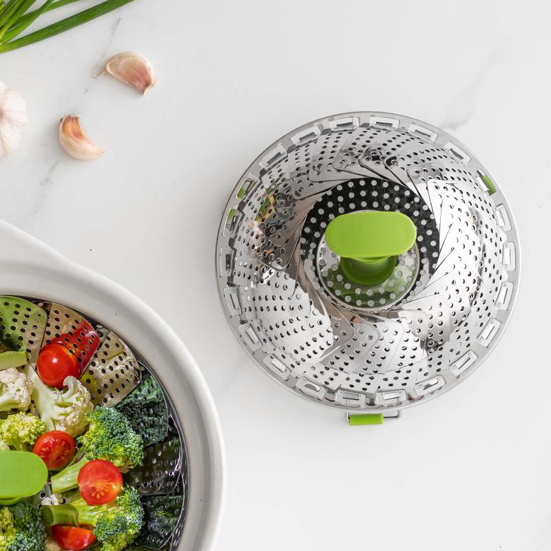 9Inches Stainless Steel Lotus Steaming Tray Pot Rack Foldable Food Steamer Kitchen Fruit Drain Basket Cooking Accessories