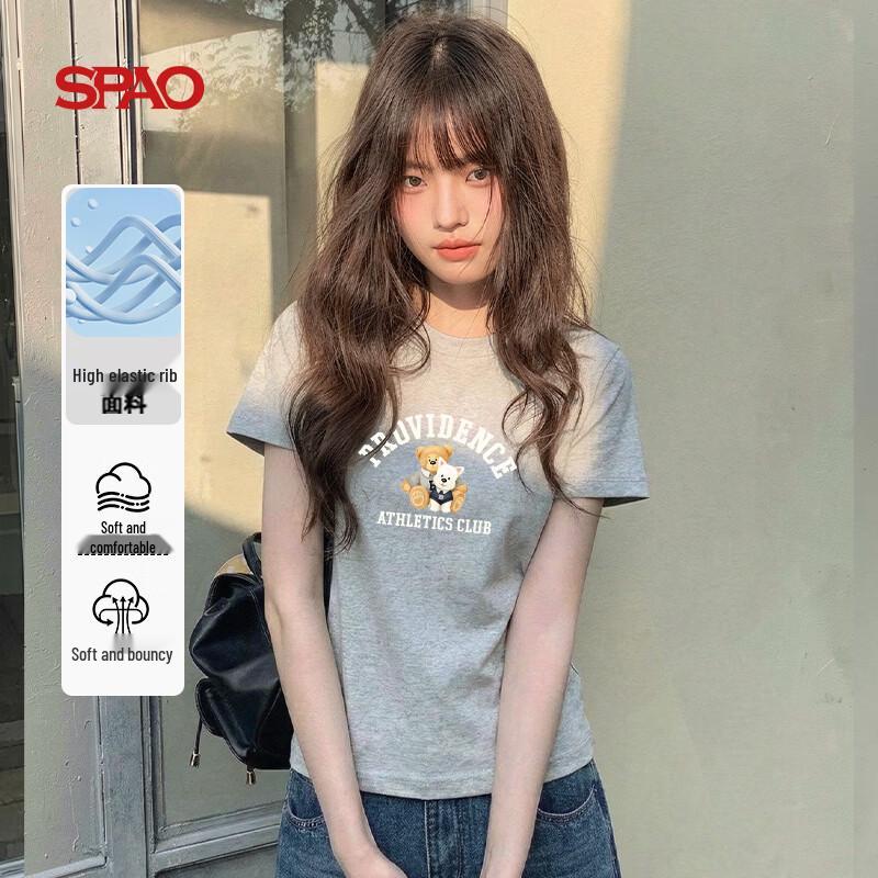 SPAO Women s Cute Two Bears Short Sleeve T-Shirt M